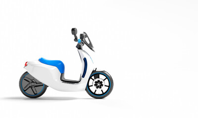 Obraz na płótnie Canvas EV motorbike with charging station on isolated white background. Green energy technology and transportation concept. 3D illustration rendering