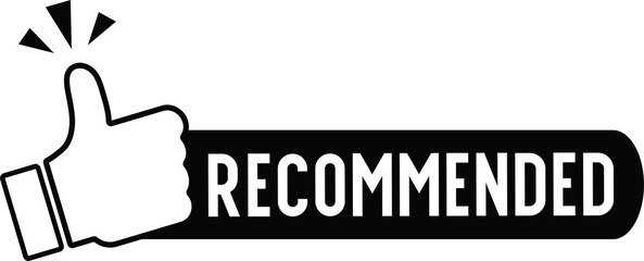 Recommend icon design. Label recommend with thumb up icon in trendy flat style design. Illustration