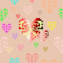 The seamless pattern of the colorful heart shapes for the background