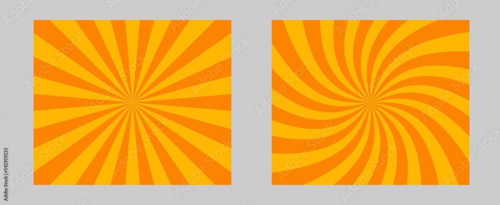 Poster solar explosion sun burst effect. orange, yellow color burst set of 2 sun rays background. circus ba