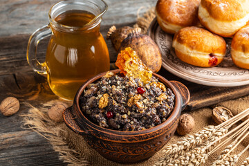 kutia, wheat Traditional christmas ceremonial grain dish. banner, menu, recipe place for text