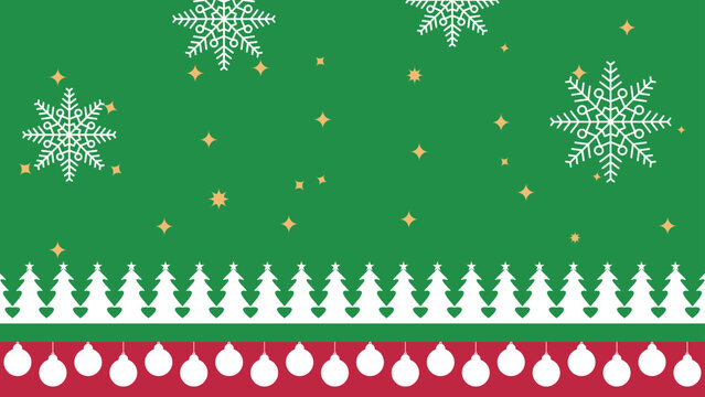 Red and green christmas banner backgroud with trees snowflakes and baubles