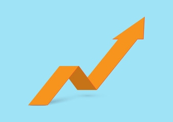 3d orange up arrow on blue background vector illustration