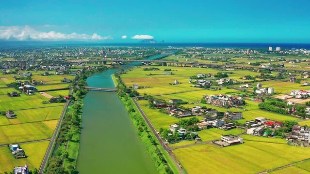 Aerial view of shrimp and fish farm in Taiwan