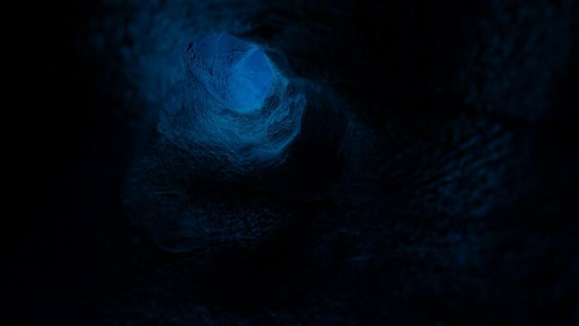 endless camera span through a narrow dark uneven textured tunnel. 3d render