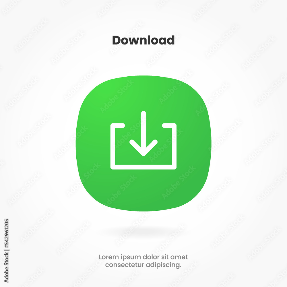 Poster 3d green download button icon. upload icon. down arrow bottom side symbol. click here button. save c