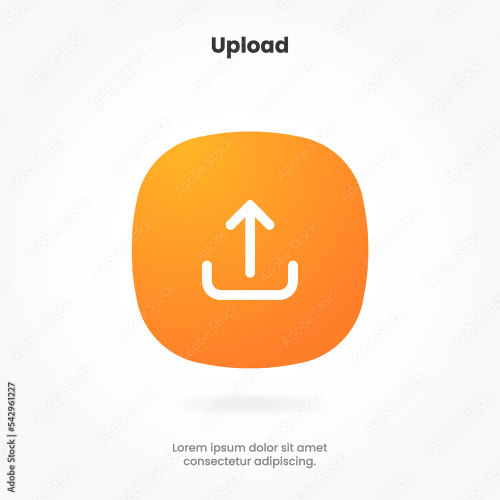 Fototapete 3D orange upload download button icon. Upload icon. Down arrow bottom side symbol. Click here button. Save cloud icon push button for UI UX, website, mobile application.
