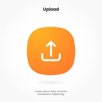 3D orange upload download button icon. Upload icon. Down arrow bottom side symbol. Click here button. Save cloud icon push button for UI UX, website, mobile application.