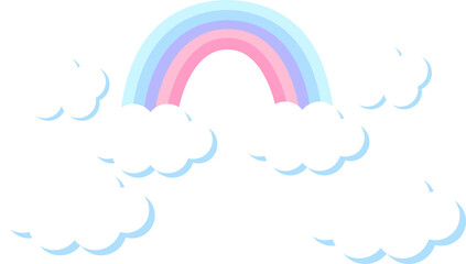 a pastel rainbow surrounded by clouds, for designing decorative elements and icons.
