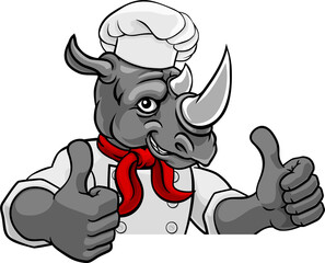 Rhino Chef Mascot Sign Cartoon Character