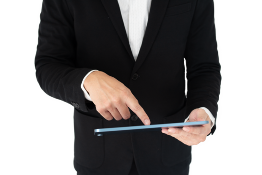 Businees man with hand action isolate