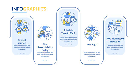 Deal with burnout rectangle infographic template. Mental health. Data visualization with 5 steps. Editable timeline info chart. Workflow layout with line icons. Lato Bold, Regular fonts used © bsd studio