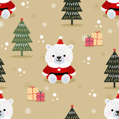Polar Bear in Christmas Theme Seamless Pattern