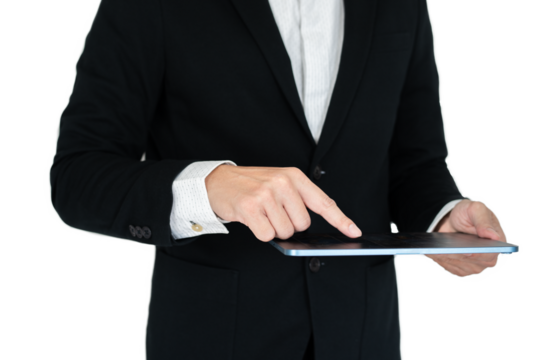 Businees man with hand action isolate