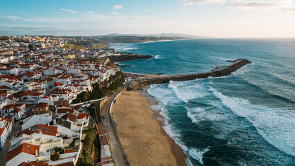 Aerial drone view of Ericeria, Portugal