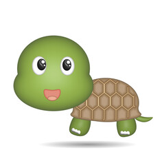 3D Realistic Happy cute turtle walking with smile