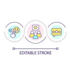 Customers satisfaction loop concept icon. Positive clients feedback. Consumer experience rate abstract idea thin line illustration. Isolated outline drawing. Editable stroke. Arial font used