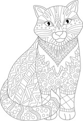 Coloring book page. Hand drawn doodle outline drawing of a cat s