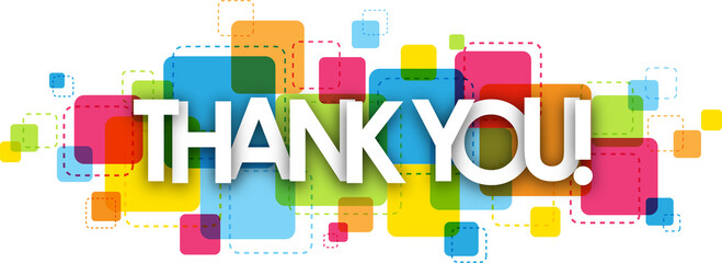THANK YOU! typography banner with colorful squares on transparent background
