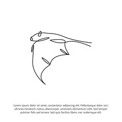 Flying bat one continuous line drawing. Cute decoration hand drawn elements. Vector illustration of minimalist style on a white background.