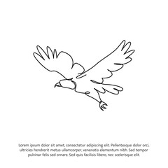 Flying eagle one continuous line drawing. Cute decoration hand drawn elements. Vector illustration of minimalist style on a white background.