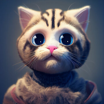 cute baby cat , 3d illustration , pic as wallpaper, poster, t shirt and as you need