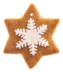 PNG Gingerbread star shaped christmas cookie with icing snowflake