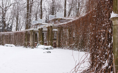 Pergola in its own garden in Catherine Park in winter