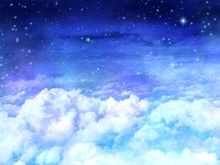 Fotobehang 宇宙空間との狭間 満天の星空 雲 イラスト 背景素材 © AMONT