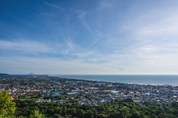Cityscape view of huahin district from Khao hin lek fai view point sigh. Khao Hin Lek Fai is a place to see a spectacular view of the entire town.Also know as khao radar in local people 