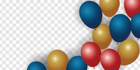 Happy New Year 2024 Elegant gold text with balloons and confetti. Realistic vector illustration