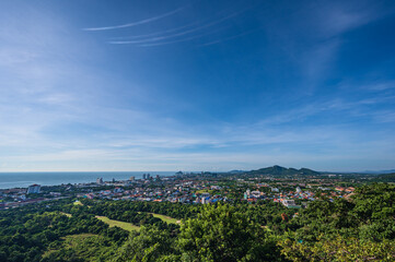 Cityscape view of huahin district from Khao hin lek fai view point sigh. Khao Hin Lek Fai is a place to see a spectacular view of the entire town.Also know as khao radar in local people