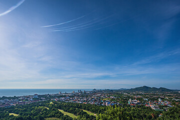 Cityscape view of huahin district from Khao hin lek fai view point sigh. Khao Hin Lek Fai is a place to see a spectacular view of the entire town.Also know as khao radar in local people