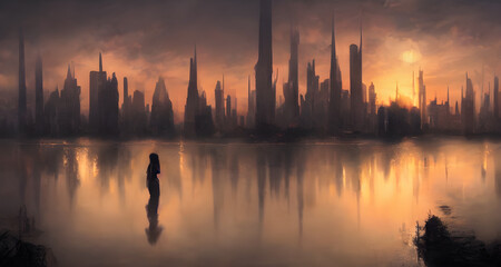 Fototapeta na wymiar Post-Apocalyptic Cityscape Skyline
