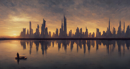 Fototapeta na wymiar Post-Apocalyptic Cityscape Skyline