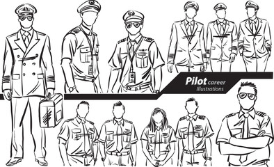 pilot career profession work doodle design drawing vector illustration