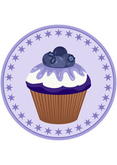 Round sticker label with blueberry cupcake.cdr