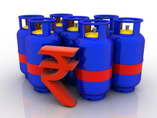 3D rendering illustration Gas Cylinder with Indian rupee