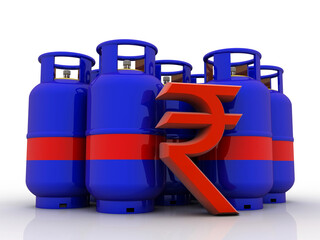 3D rendering illustration Gas Cylinder with Indian rupee