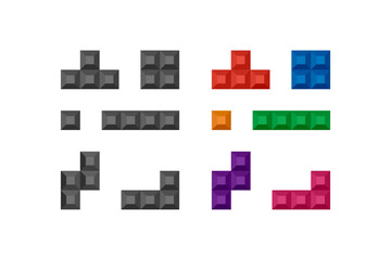 Tetris bloks icon set. Blocks game illustration symbol. Sign color puzzle vector - obrazy, fototapety, plakaty