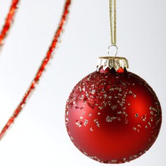 Red sparkly christmas bauble tree decoration with gold and silver glitter isolated on a white...