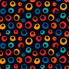 Polka dot paint brush seamless pattern. Freehand grunge design background. Circle ornament. Handdrawn geometric print