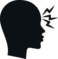 Migraine icon. Black headache symbol. Forehead pain