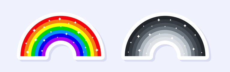 Obraz premium Rainbow sticker. Cute rainbow. Colorful trendy icon of rainbow. Multicoloured rainbow stripes. Vector illustration