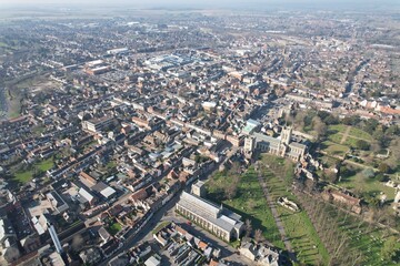 Fototapeta na wymiar Bury St Edmunds town in Suffolk England drone aerial