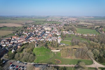 Clare market town in Suffolk England Aerial drone