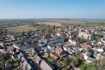 Clare market town in Suffolk England Aerial drone © Air Video UK 