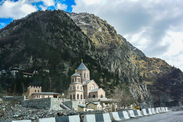 The Monastery of the Archangels Michael and Gabriel near the Georgia-Russia border. Upper Lars. The Caucasus Mountains. Russia April 2019