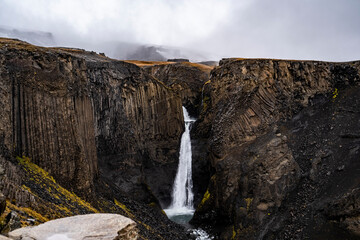 Litlanesfoss waterfall with basalt columns