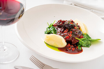 beef with mashed potato and sauce